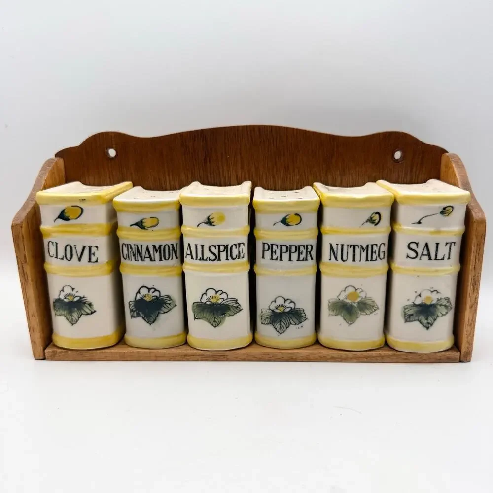 Vintage Nasco Handpainted Spice Rack Library Yellow Cream Ceramic Books 1950s